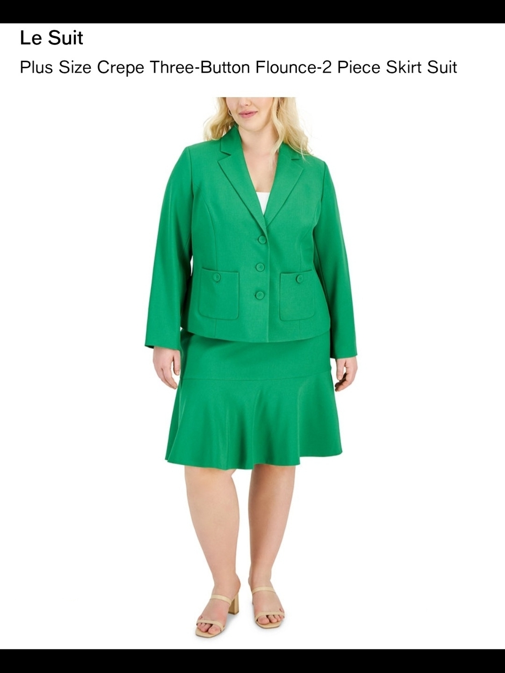 Le Suit Verde Green Tailored Blazer & Flared Skirt Set